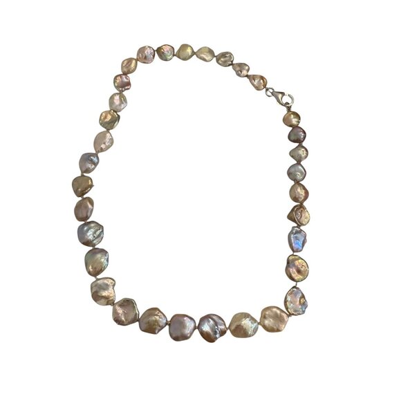 Keshi  Baroque Coin Pearls necklace Peacock Lavender Sterling Silver 9" Drop 18 - Picture 12 of 12